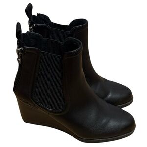 Blowfish Malibu Black Vegan Leather Ankle Boots with Wedge Heel